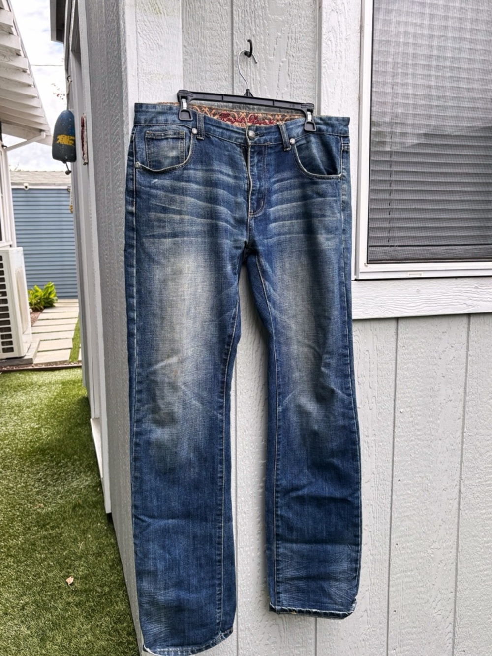 English Laundry Men's Distressed Blue Straight Jeans 34x34